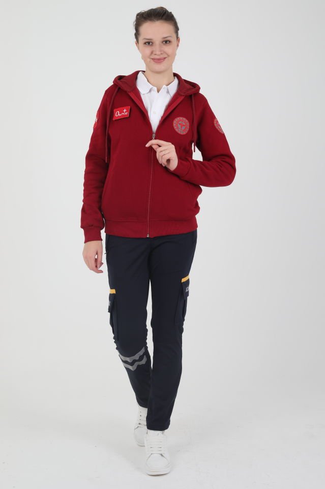 Yeni Evde Sağlık Bordo Kapşonlu Polar (Unisex)