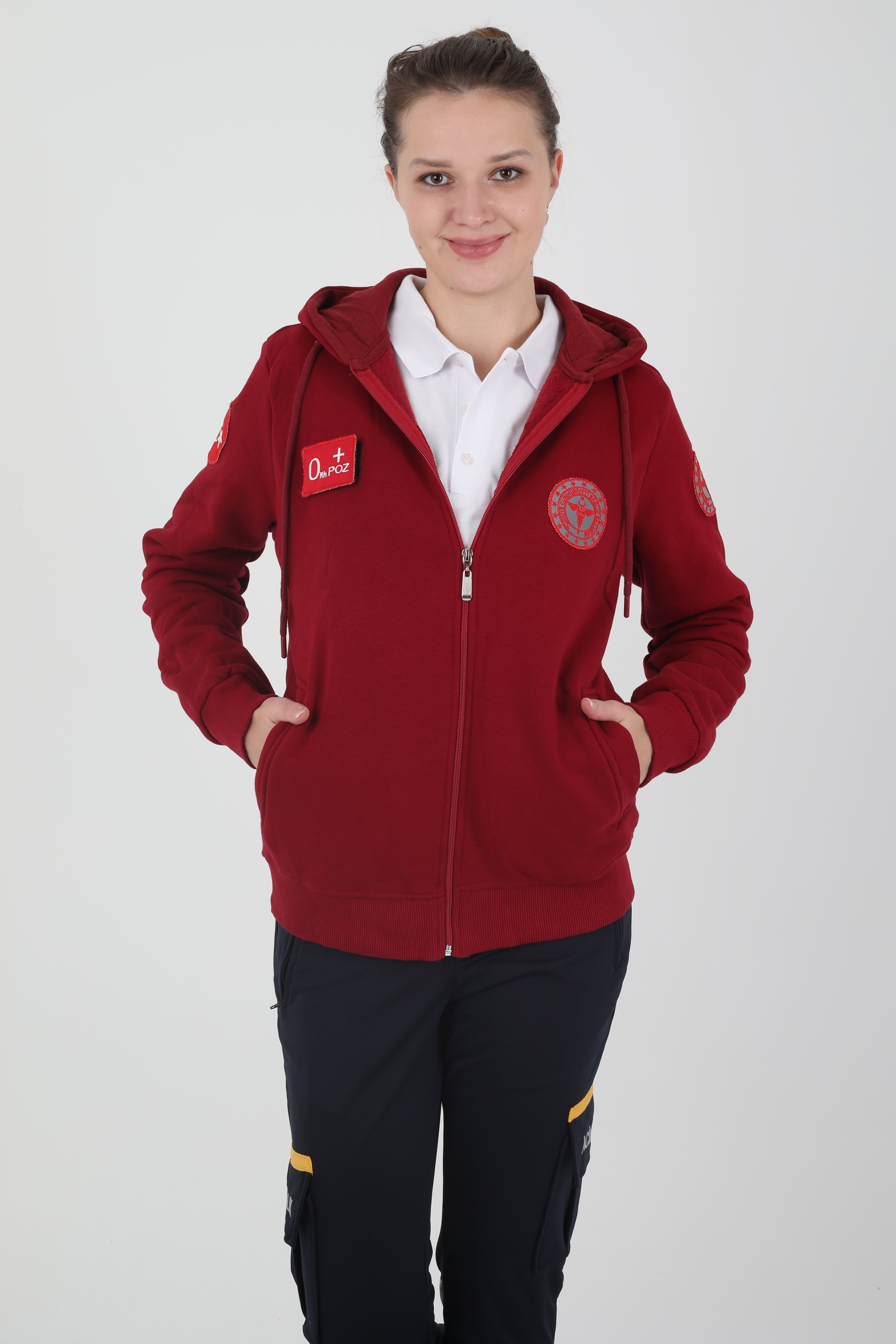 Yeni Evde Sağlık Bordo Kapşonlu Polar (Unisex)