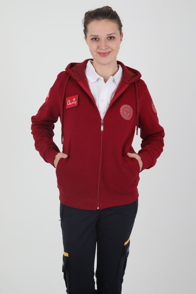 Yeni Evde Sağlık Bordo Kapşonlu Polar (Unisex)