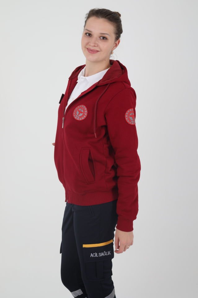 Yeni Evde Sağlık Bordo Kapşonlu Polar (Unisex)