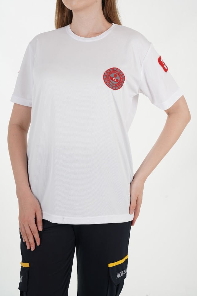 112 Acil Çağrı Merkezi Beyaz Sıfır Yaka Comfort T-shirt (Unisex-Fileli)