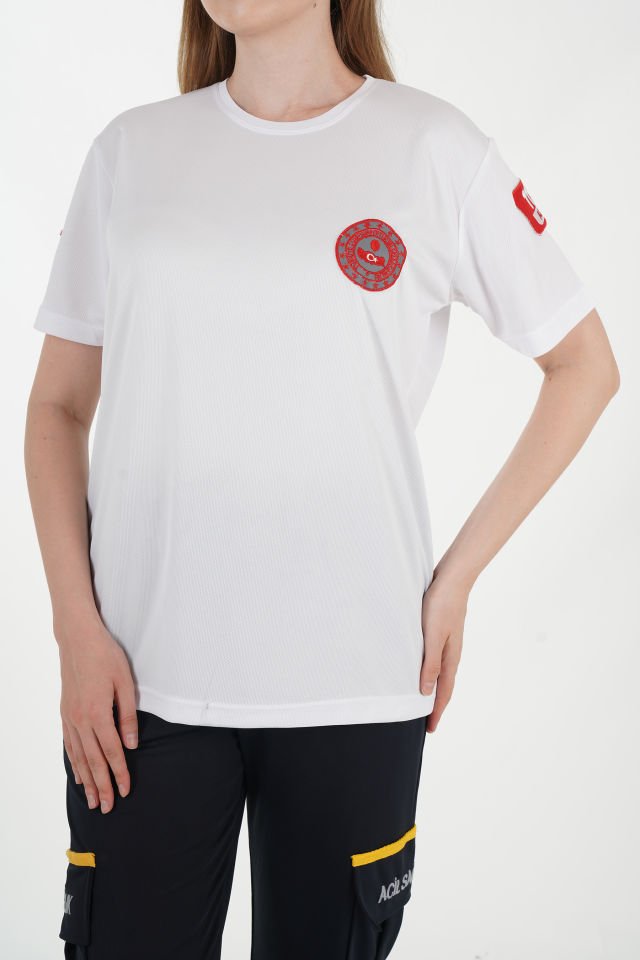 112 Acil Çağrı Merkezi Beyaz Sıfır Yaka Comfort T-shirt (Unisex-Fileli)