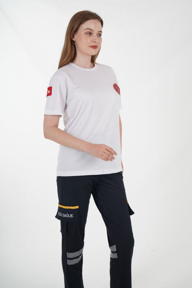 112 Acil Çağrı Merkezi Beyaz Sıfır Yaka Comfort T-shirt (Unisex-Fileli)