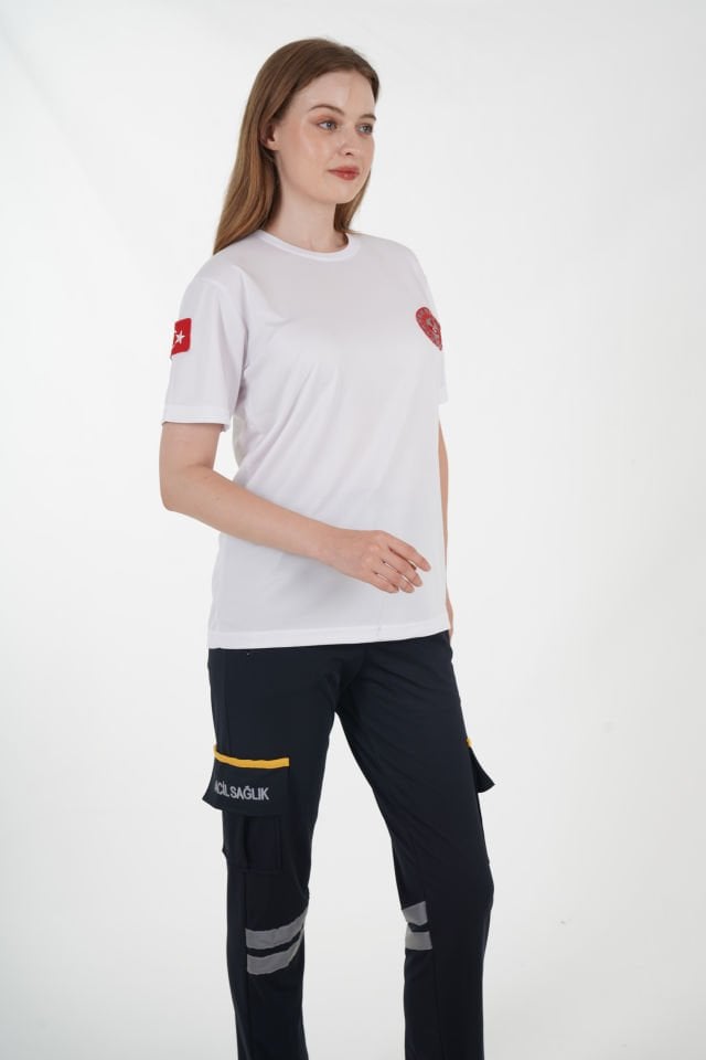 112 Acil Çağrı Merkezi Beyaz Sıfır Yaka Comfort T-shirt (Unisex-Fileli)