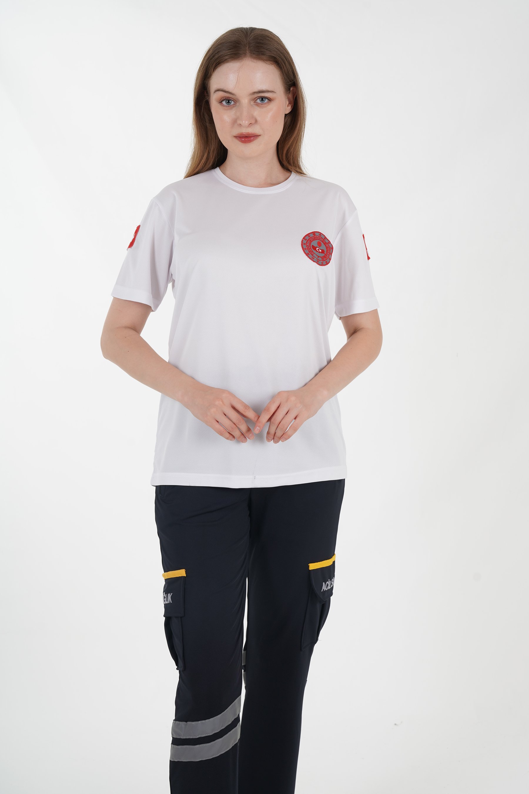 112 Acil Çağrı Merkezi Beyaz Sıfır Yaka Comfort T-shirt (Unisex-Fileli)