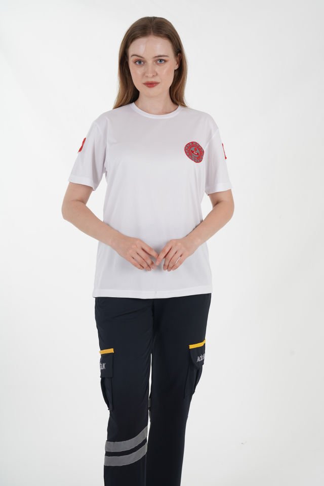 112 Acil Çağrı Merkezi Beyaz Sıfır Yaka Comfort T-shirt (Unisex-Fileli)