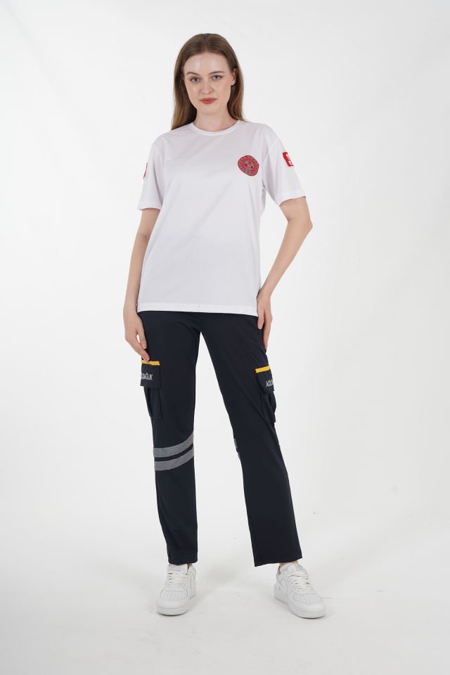 112 Acil Çağrı Merkezi Beyaz Sıfır Yaka Comfort T-shirt (Unisex-Fileli)