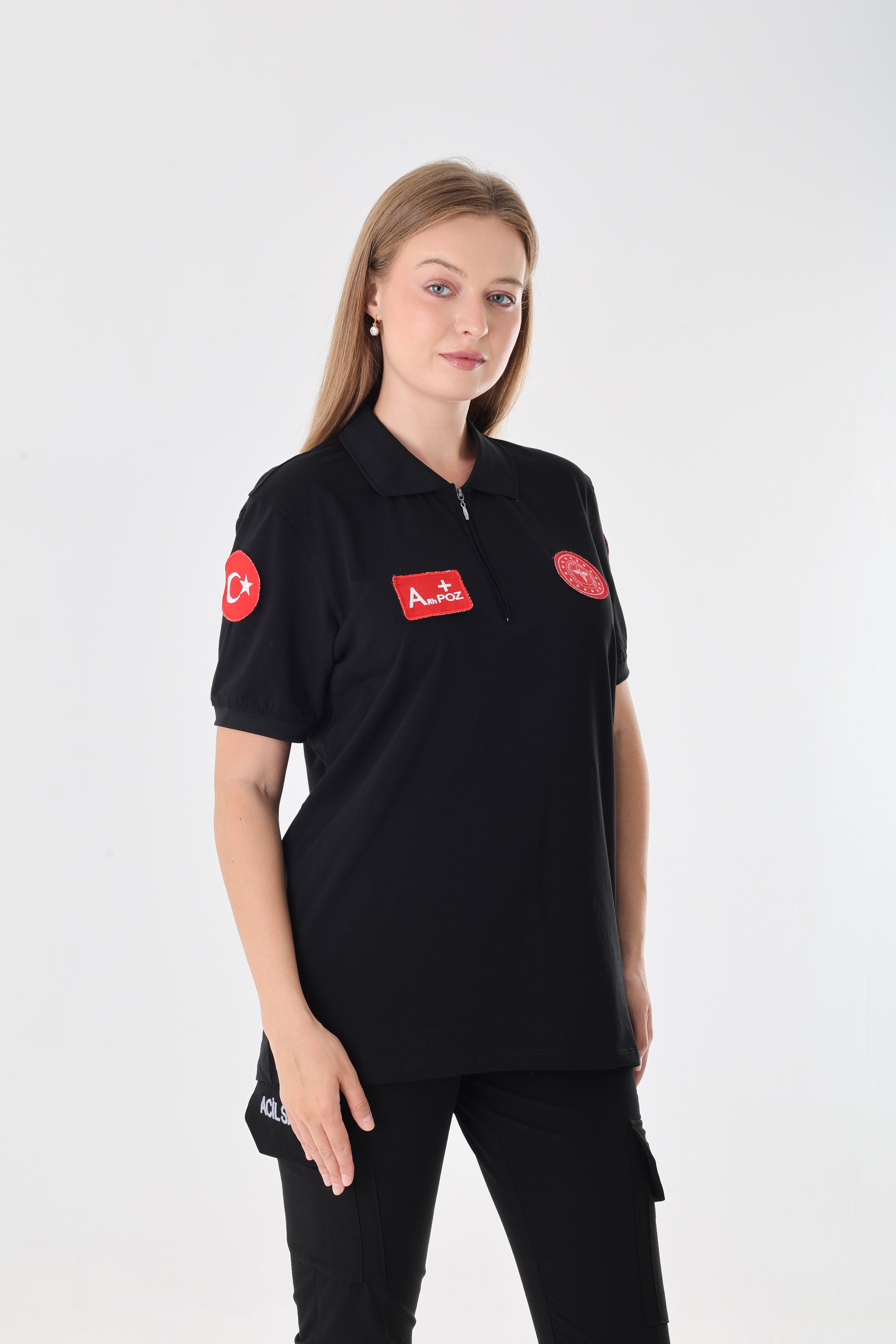 YENİ 112 Acil Sağlık Siyah Fermuarlı Penye T-shirt (Unisex)