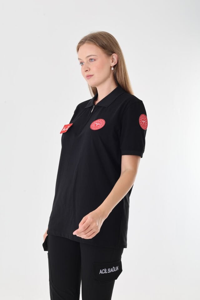 YENİ 112 Acil Sağlık Siyah Fermuarlı Penye T-shirt (Unisex)