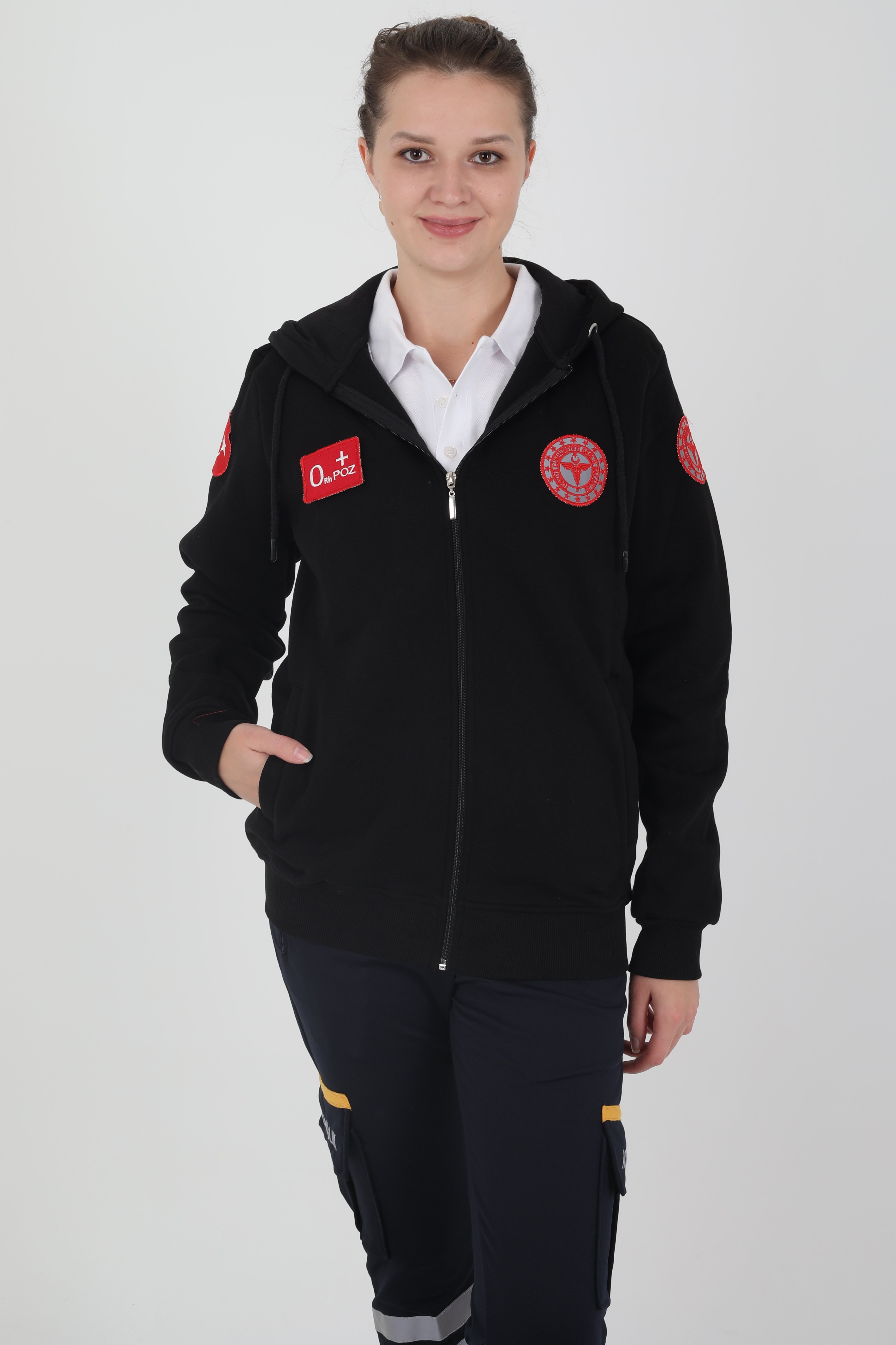 Yeni Evde Sağlık Siyah Kapşonlu Polar (Unisex)