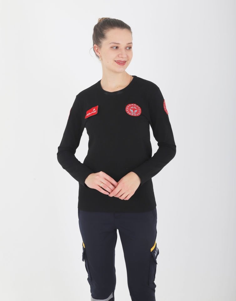 Evde Sağlık Siyah Penye Uzun Kollu T-shirt (Unisex)