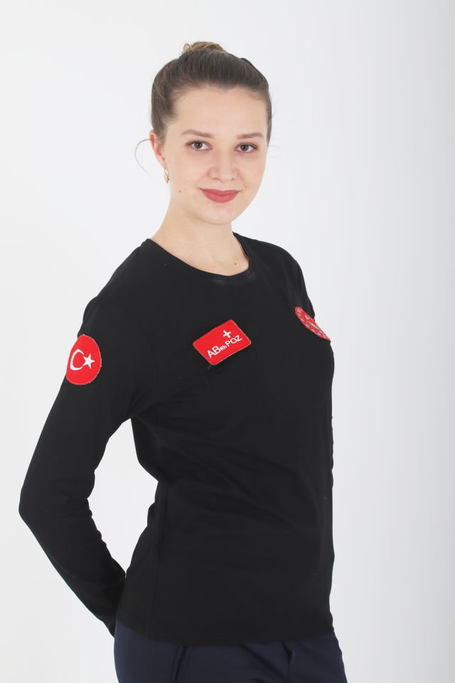 Evde Sağlık Siyah Penye Uzun Kollu T-shirt (Unisex)