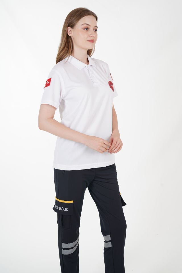 112 Acil Çağrı Merkezi Polo Yaka Beyaz Comfort T-shirt (Fileli-Unisex)