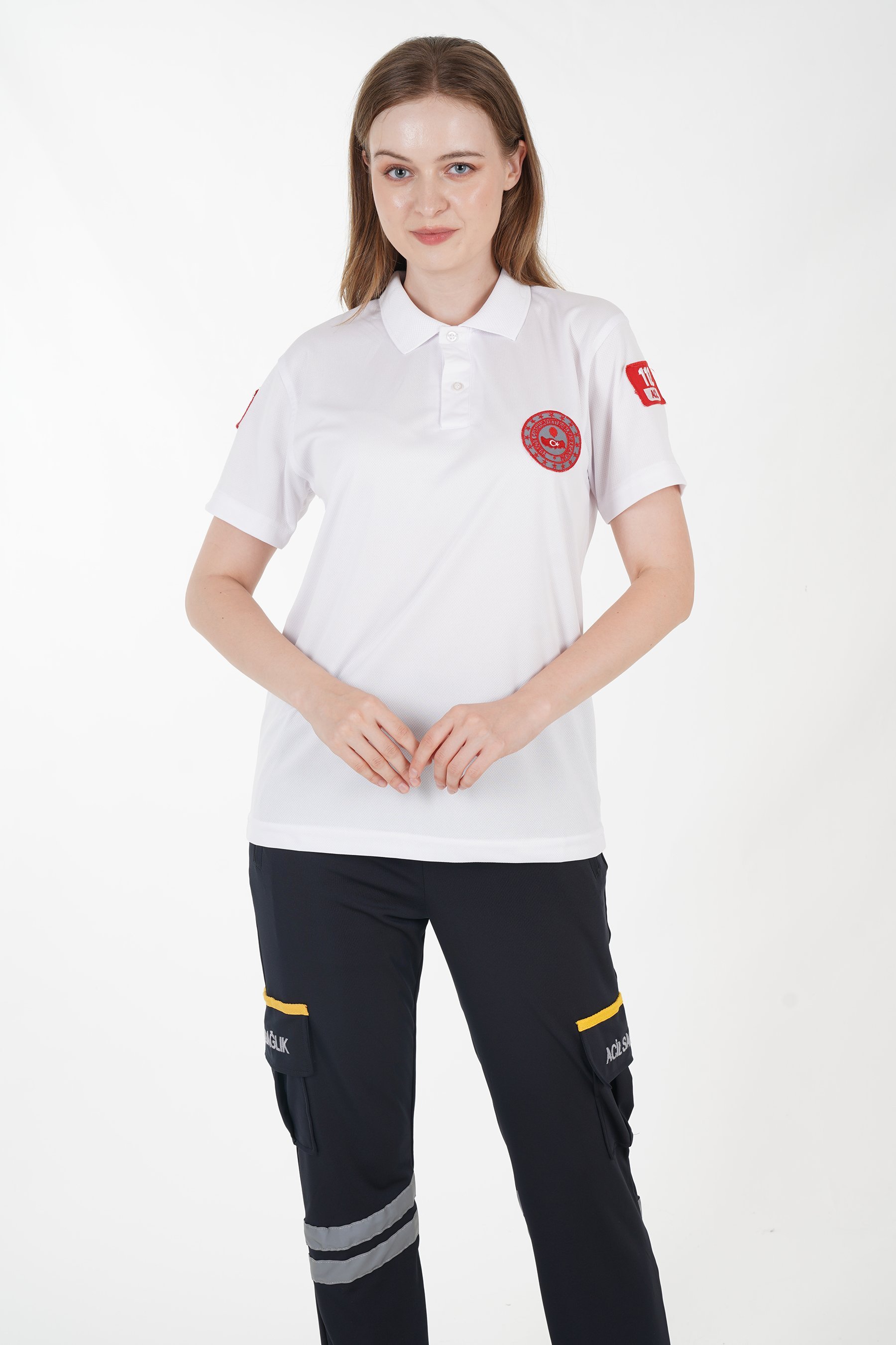 112 Acil Çağrı Merkezi Polo Yaka Beyaz Comfort T-shirt (Fileli-Unisex)