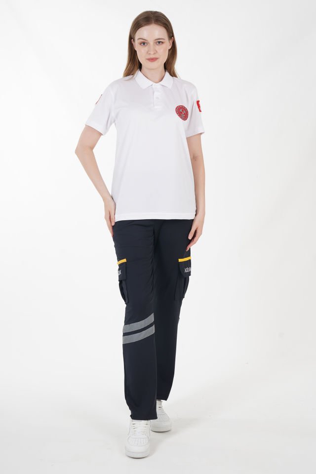 112 Acil Çağrı Merkezi Polo Yaka Beyaz Comfort T-shirt (Fileli-Unisex)