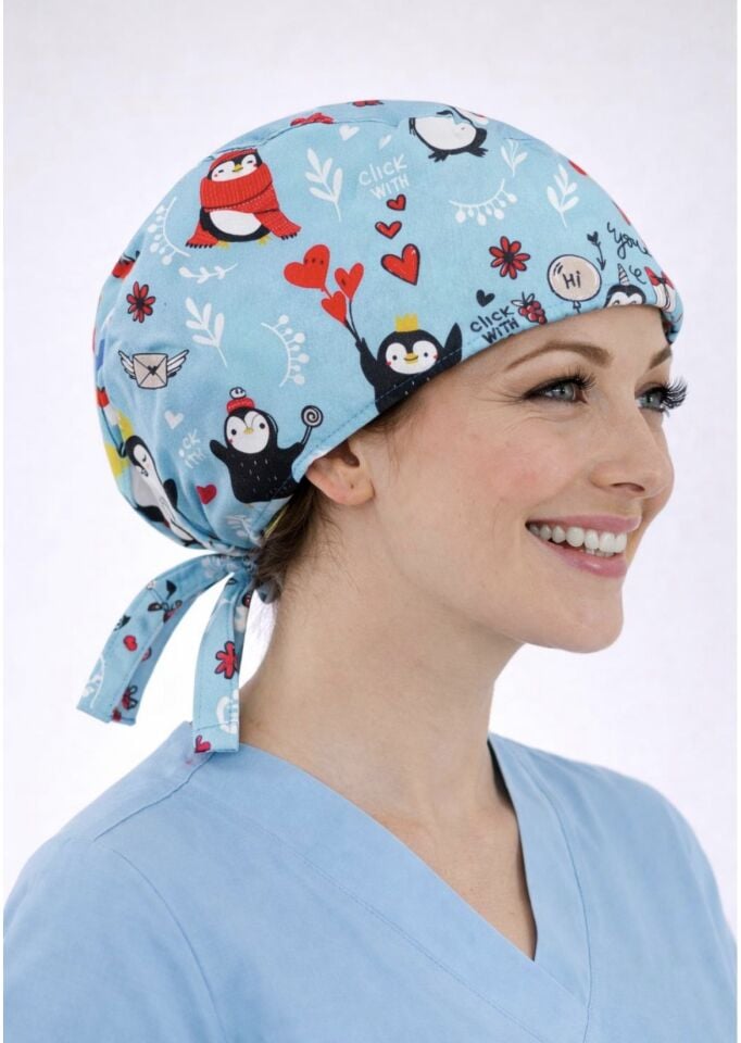 Penguen Desenli Mavi Bone