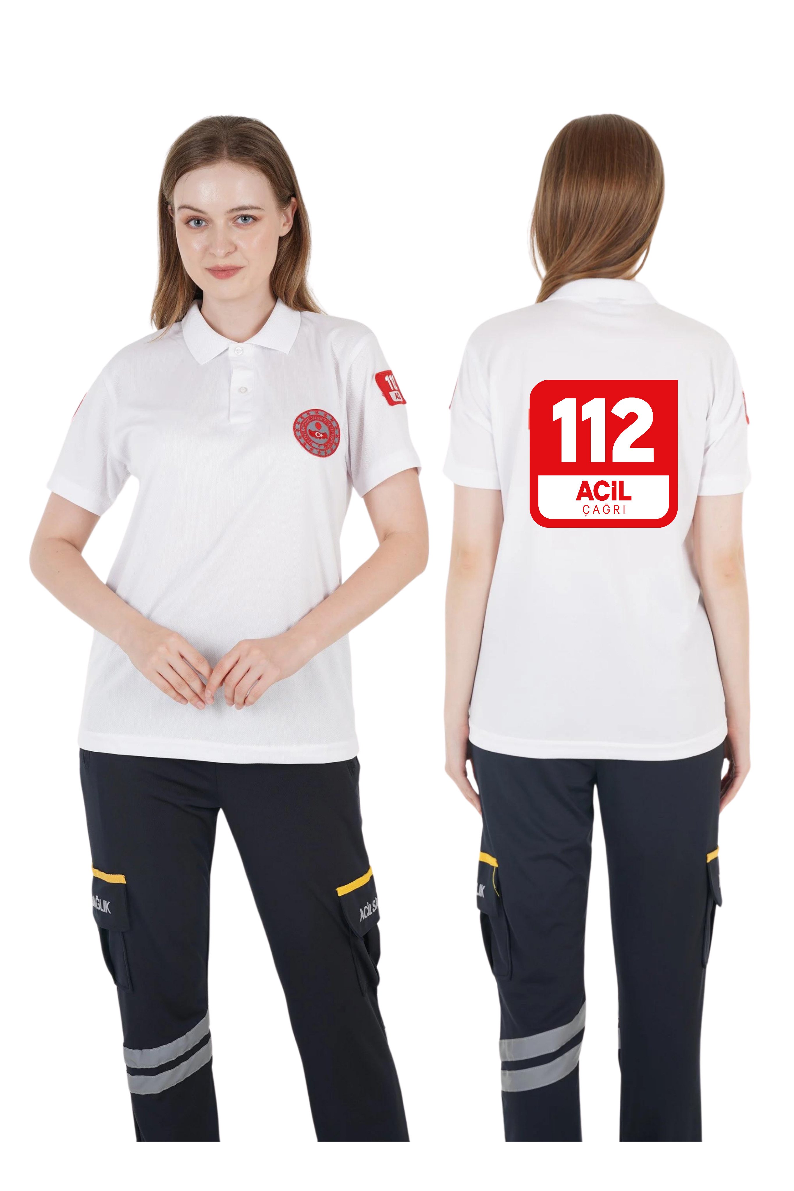 112 Acil Çağrı Merkezi Polo Yaka Beyaz Comfort T-shirt (Fileli-Unisex)