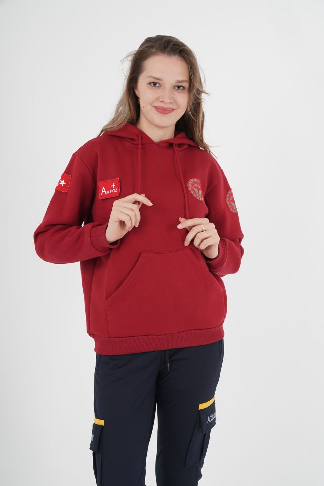 Evde Sağlık Bordo Kapşonlu Swit (Unisex)