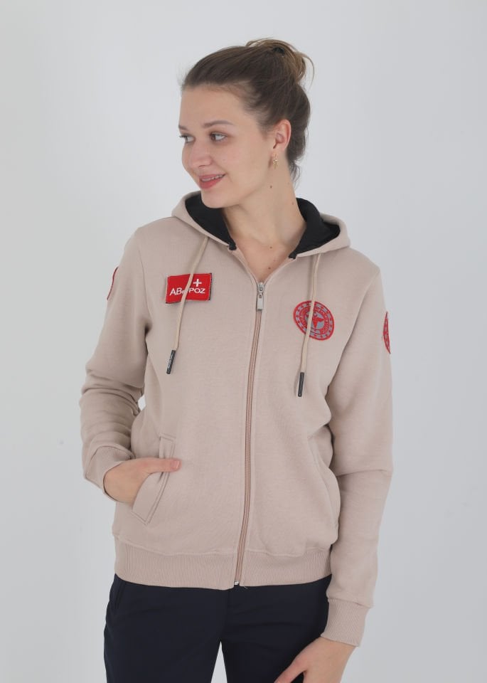 Evde Sağlık Bej Kapşonlu Polar (Unisex)