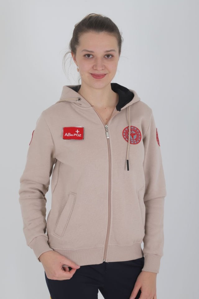 Evde Sağlık Bej Kapşonlu Polar (Unisex)