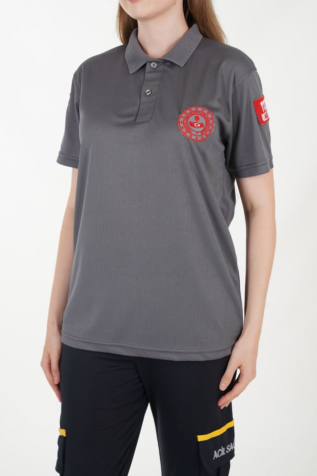 112 Acil Çağrı Merkezi Polo Yaka Füme Comfort T-shirt (Fileli-Unisex)
