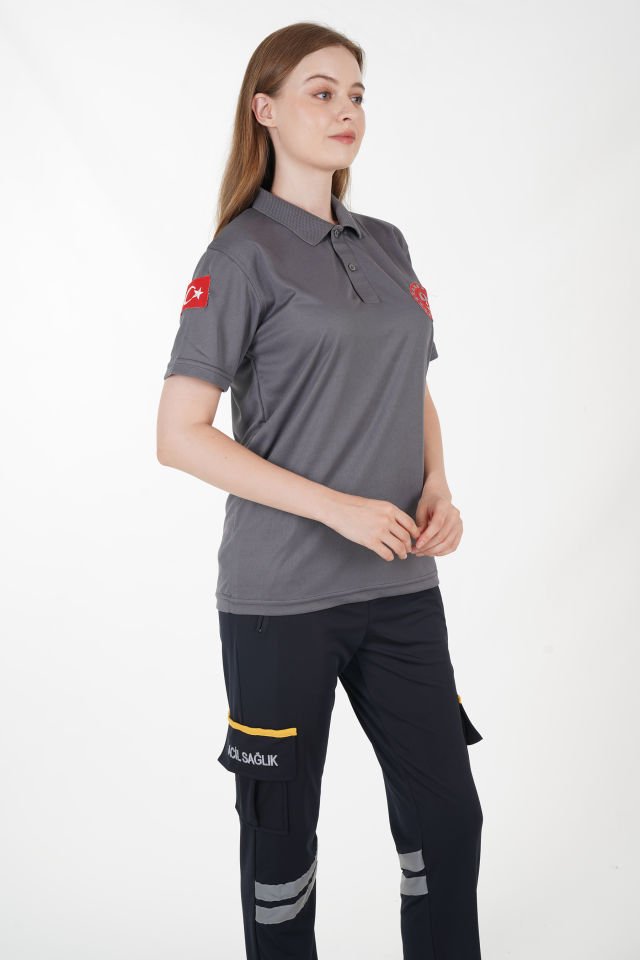 112 Acil Çağrı Merkezi Polo Yaka Füme Comfort T-shirt (Fileli-Unisex)
