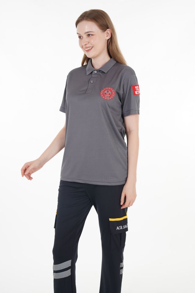 112 Acil Çağrı Merkezi Polo Yaka Füme Comfort T-shirt (Fileli-Unisex)