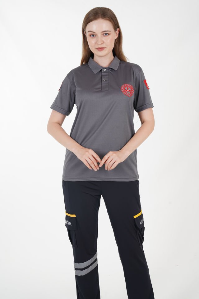 112 Acil Çağrı Merkezi Polo Yaka Füme Comfort T-shirt (Fileli-Unisex)