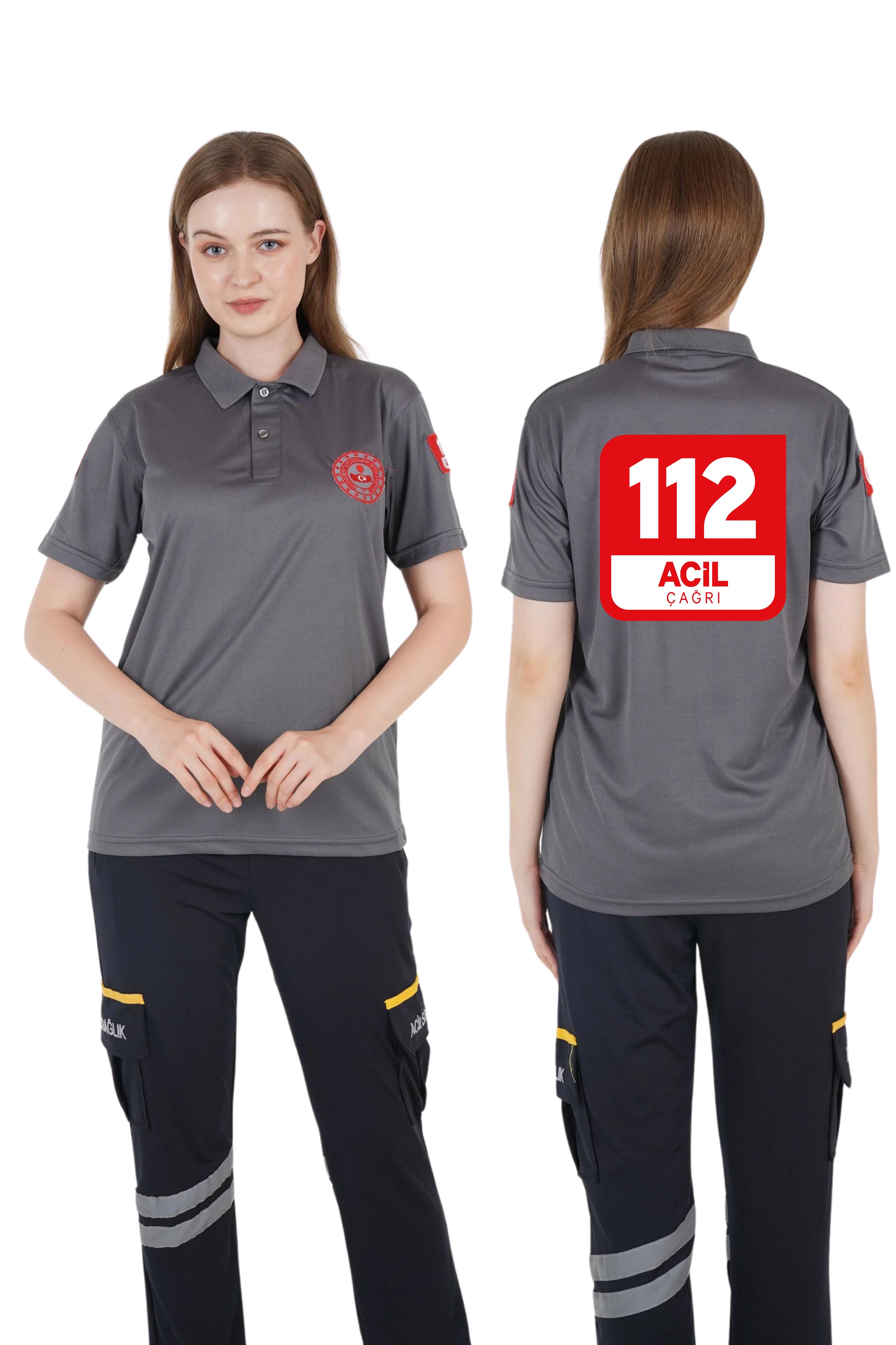 112 Acil Çağrı Merkezi Polo Yaka Füme Comfort T-shirt (Fileli-Unisex)