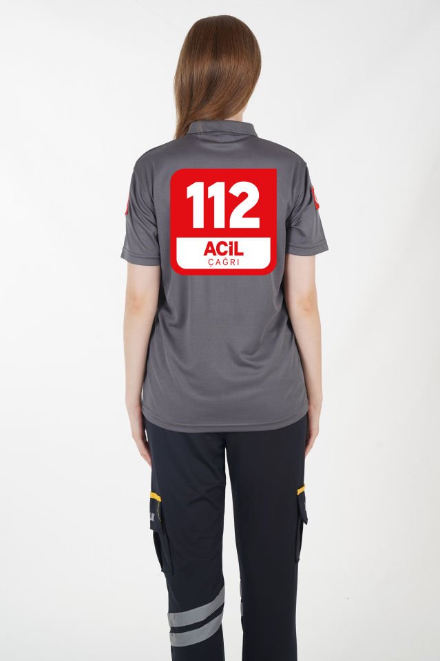 112 Acil Çağrı Merkezi Polo Yaka Füme Comfort T-shirt (Fileli-Unisex)
