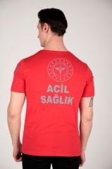 Yeni 112 Acil Sağlık Kırmızı Penye Sıfır Yaka Kırmızı T-shirt (Unisex)