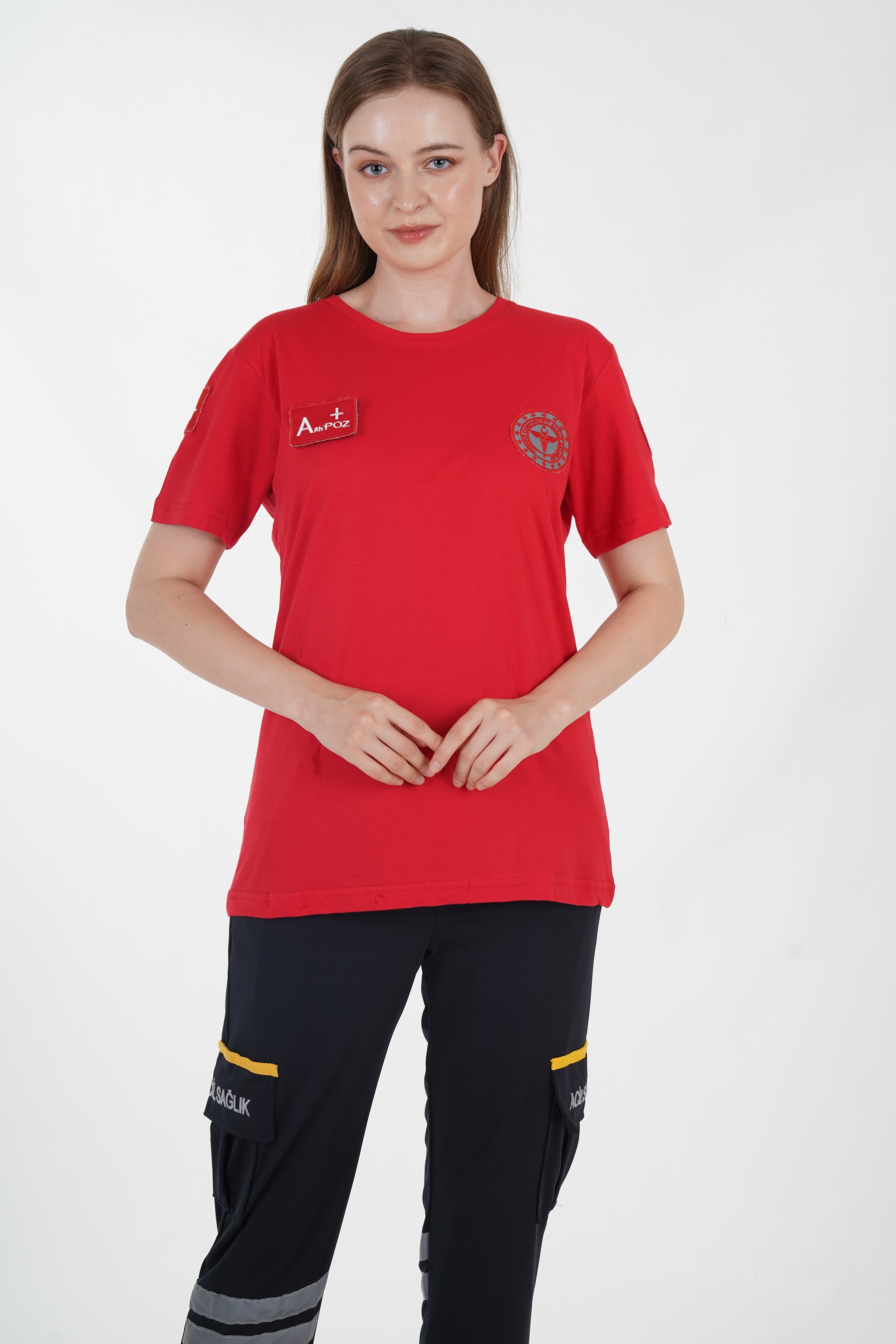 Yeni 112 Acil Sağlık Kırmızı Penye Sıfır Yaka Kırmızı T-shirt (Unisex)