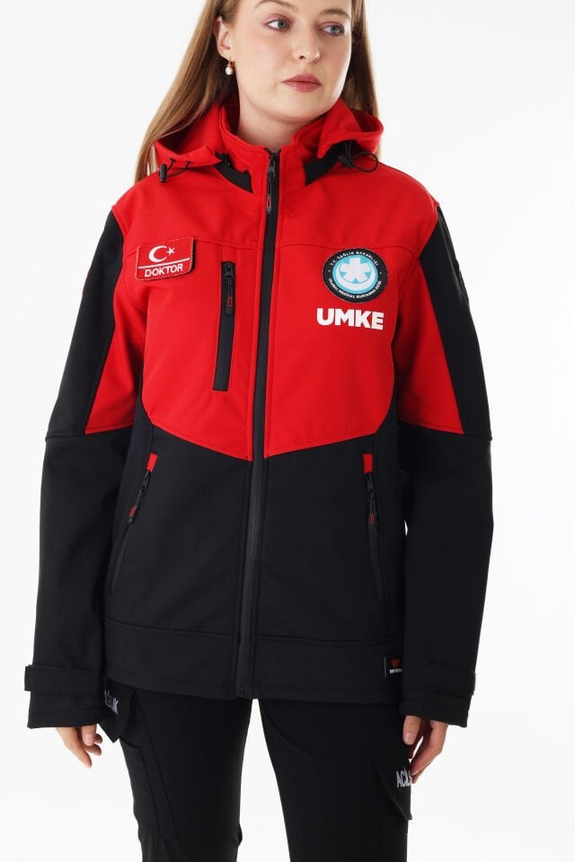 UMKE Kırmızı-Siyah Shoftshell Mont (Unisex-Su Geçirmez)