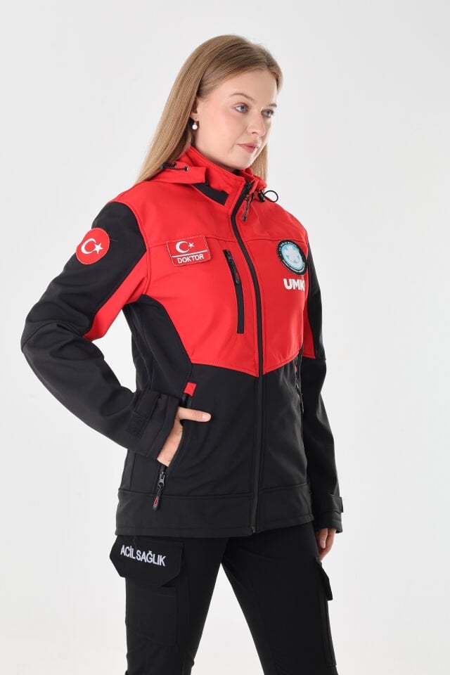 UMKE Kırmızı-Siyah Shoftshell Mont (Unisex-Su Geçirmez)