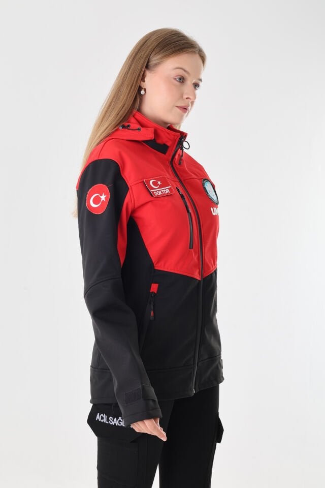 UMKE Kırmızı-Siyah Shoftshell Mont (Unisex-Su Geçirmez)