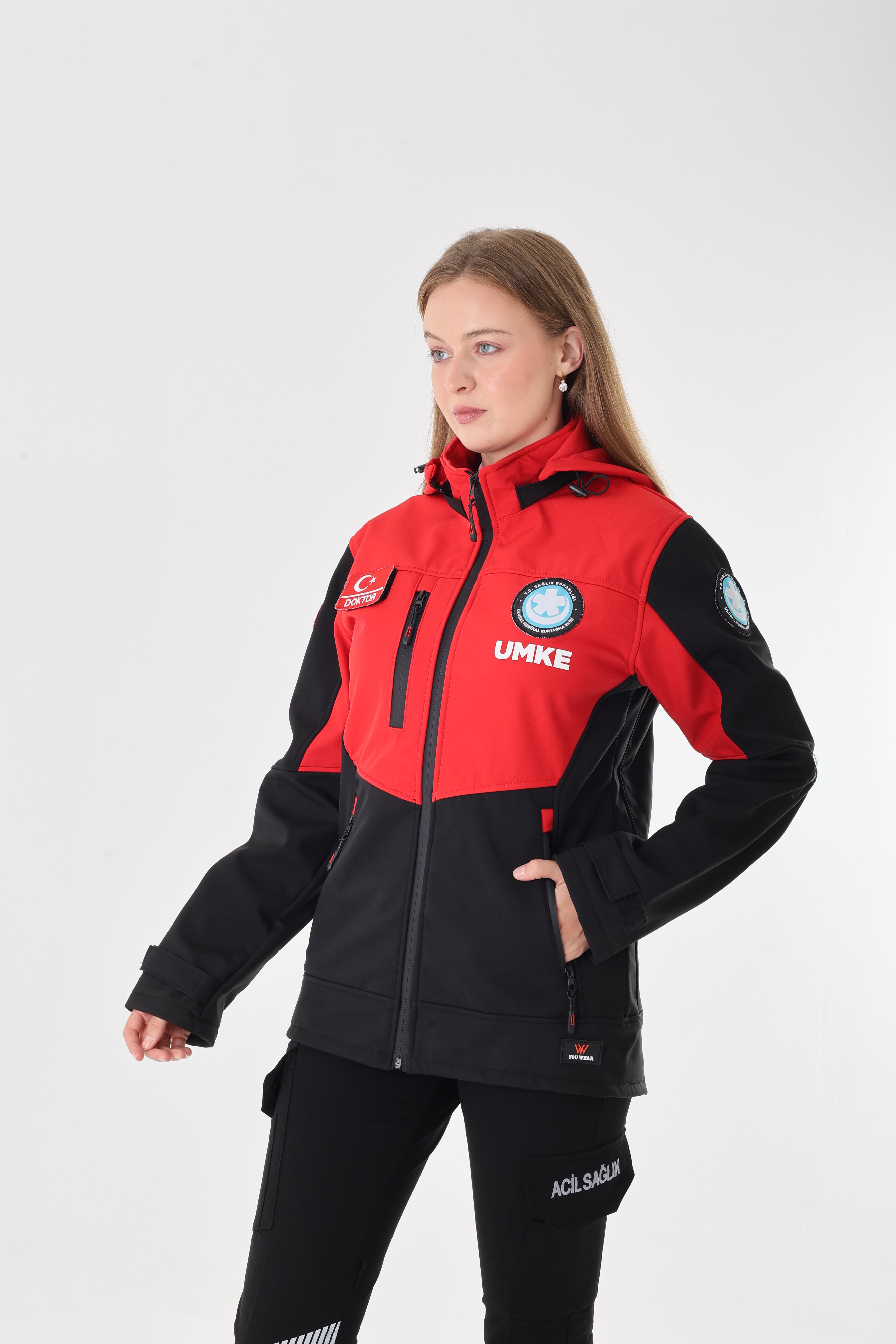 UMKE Kırmızı-Siyah Shoftshell Mont (Unisex-Su Geçirmez)