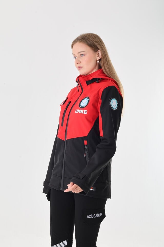 UMKE Kırmızı-Siyah Shoftshell Mont (Unisex-Su Geçirmez)