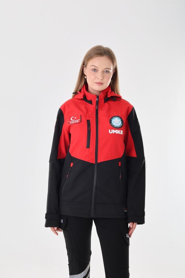 UMKE Kırmızı-Siyah Shoftshell Mont (Unisex-Su Geçirmez)