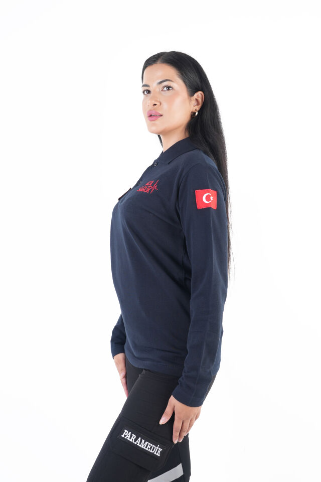 Acil Sağlık Ritimli Lacivert Uzun Kollu Lacost T-shirt (Unisex)