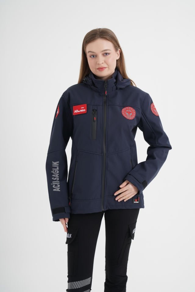 112 Acil Sağlık Lacivert Shoftshell Mont (Unisex-Su Geçirmez)