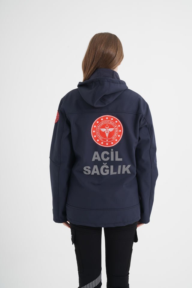 112 Acil Sağlık Lacivert Shoftshell Mont (Unisex-Su Geçirmez)