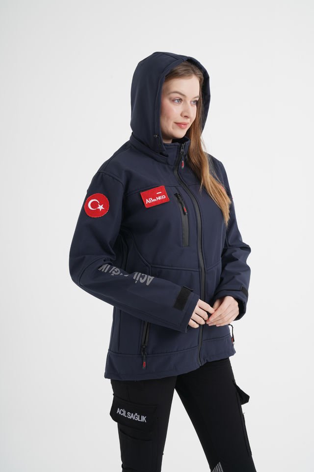 112 Acil Sağlık Lacivert Shoftshell Mont (Unisex-Su Geçirmez)