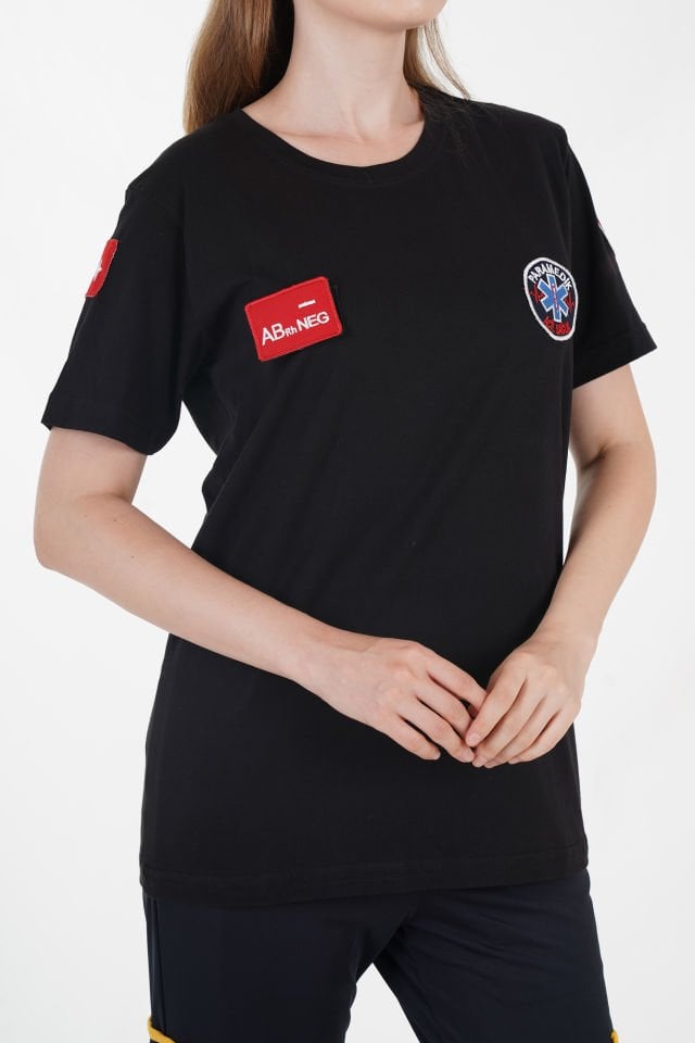 Yeni Paramedik Sıfır Yaka Siyah Penye T-shirt (Unisex)