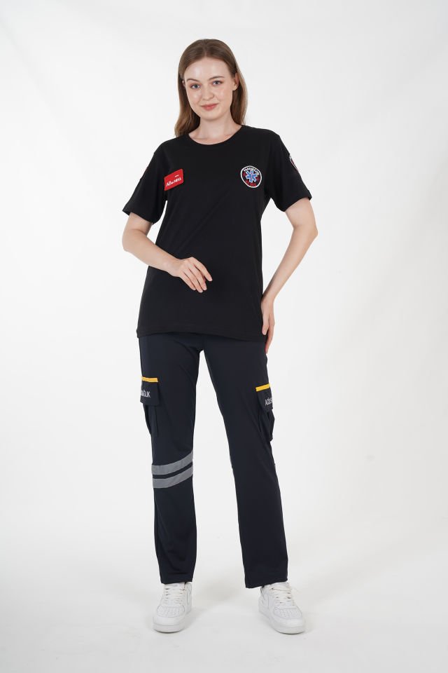 Yeni Paramedik Sıfır Yaka Siyah Penye T-shirt (Unisex)