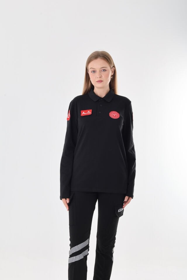 112 Acil Sağlık Siyah Penye Uzun Kollu T-shirt (Unisex-Penye Kumaş)