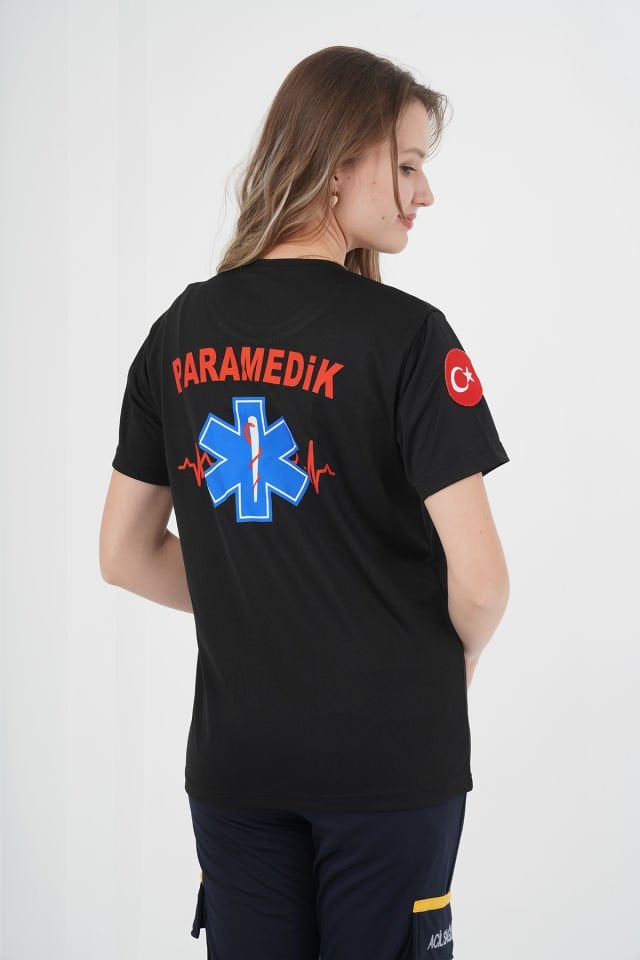 Yeni Paramedik Sıfır Yaka Siyah Penye T-shirt (Unisex)
