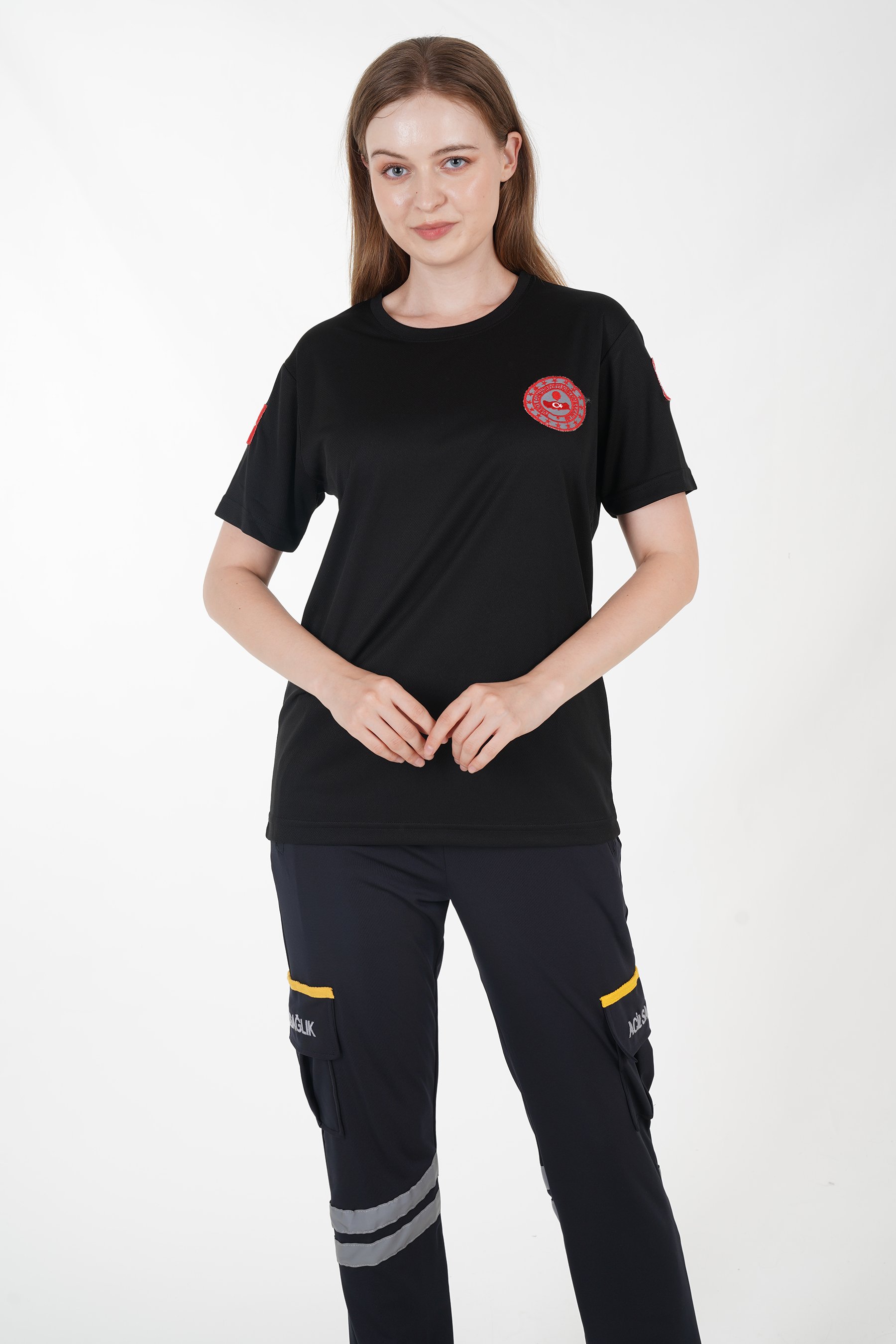 112 Acil Çağrı Merkezi Siyah Sıfır Yaka Comfort T-shirt (Unisex-Fileli)