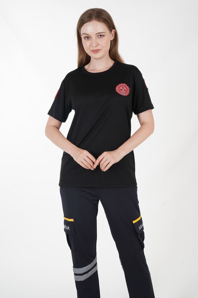 112 Acil Çağrı Merkezi Siyah Sıfır Yaka Comfort T-shirt (Unisex-Fileli)