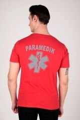 Yeni Sıfır Yaka Kırmızı Penye Paramedik T-shirt (Unisex)