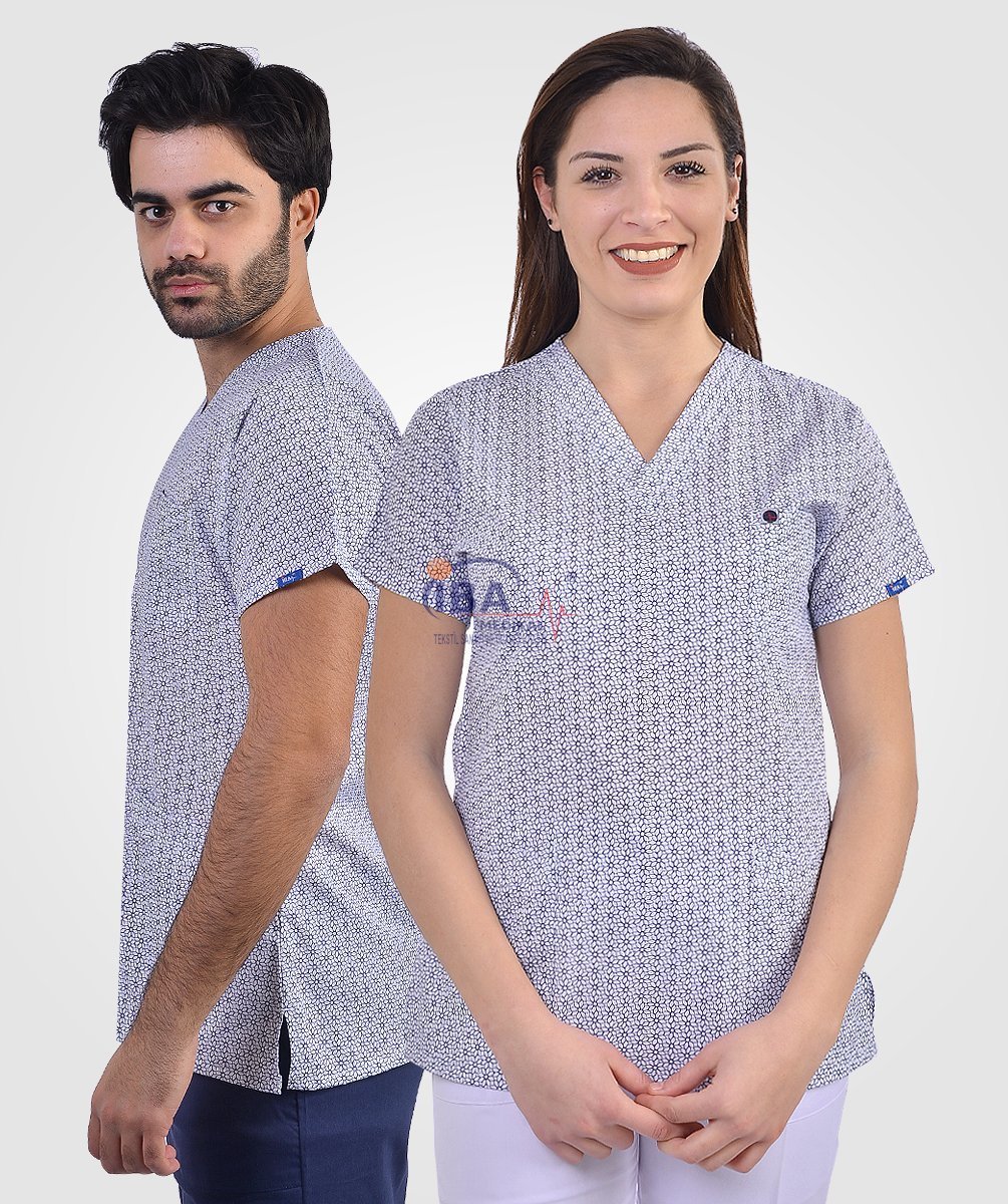 Likralı Hemşire Forması (Beyaz Papatyalar)